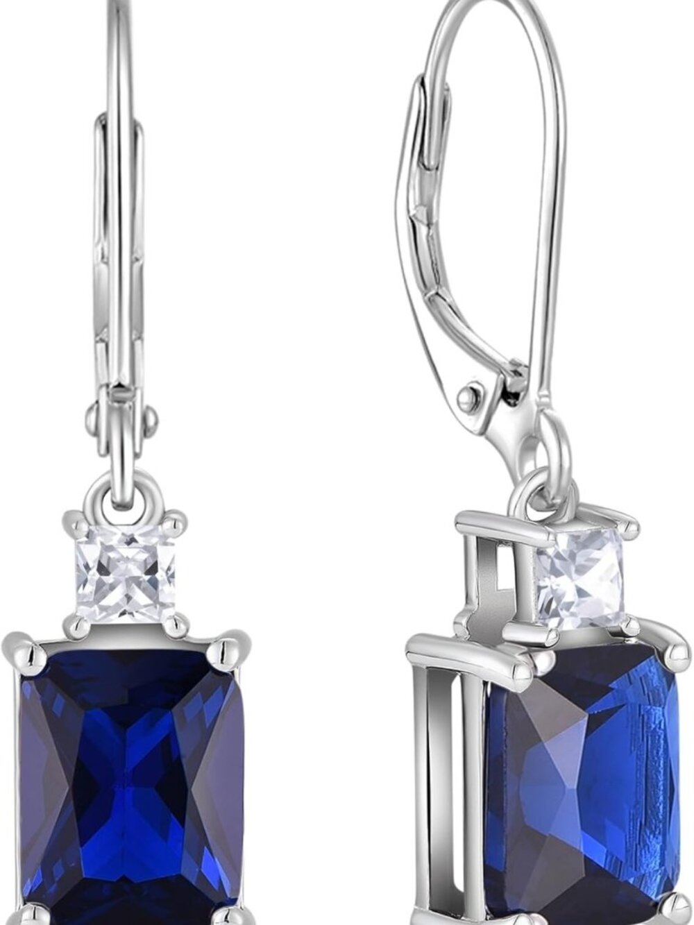 Emerald Cut Dangle Earrings for Women | 925 Sterling Silver Leverback Drop